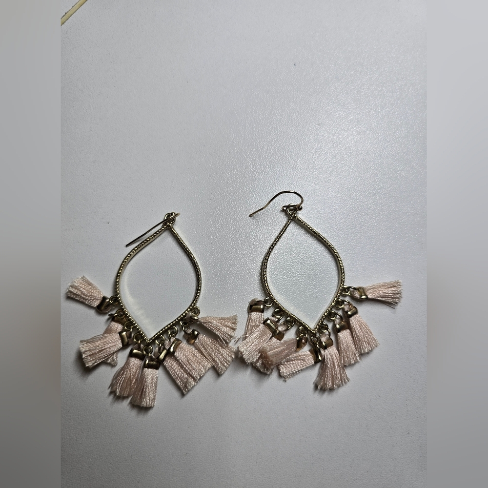 New! Chic Gold and Pink Tassel Earrings
